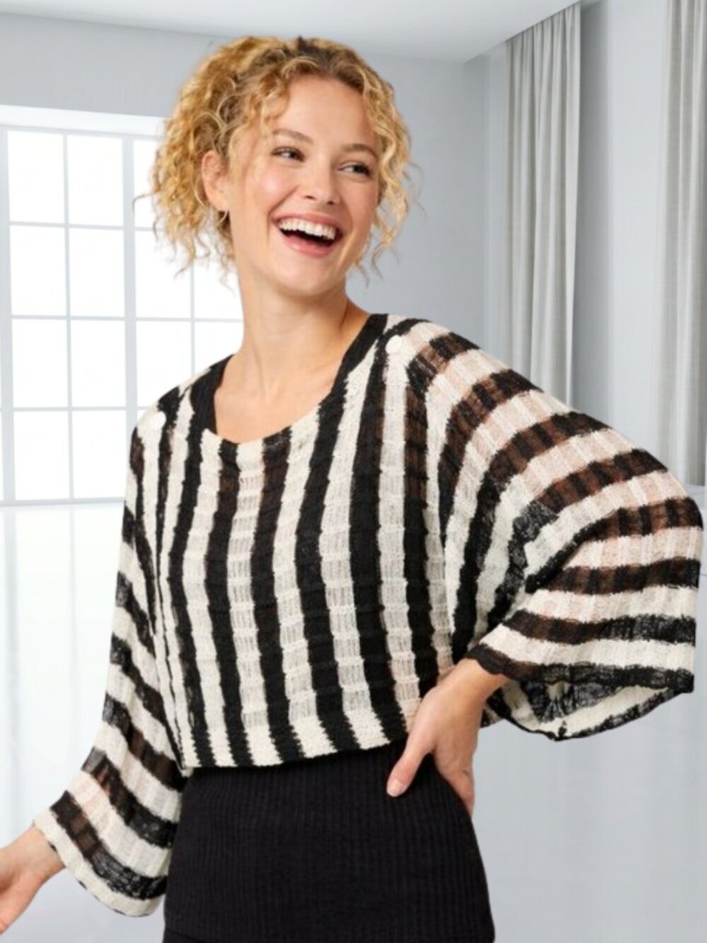 KOKOMO Black White Striped Knit Capelet Sweater Tank Set Coastal Boho S/M